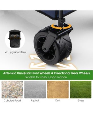 Folding Collapsible Wagon Utility Garden Cart w/ Wide Wheels Adjustable Handle