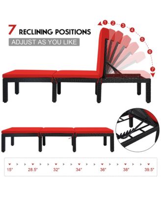 Patio Rattan Lounge Chair Chaise Recliner Adjust Cushion