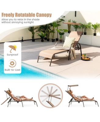 Patio Heavy-Duty Chaise Lounge 5-Level Adjustable Outdoor Recliner Canopy Cup