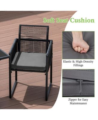 3PCS Patio PE Wicker Furniture Set Cushioned Chairs with Folding Backrest Backyard