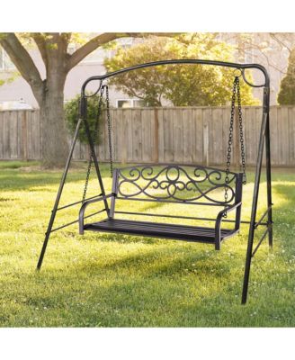 Outdoor 2-Person Metal Porch Swing Hanging Patio Bench 485 Lbs Capacity