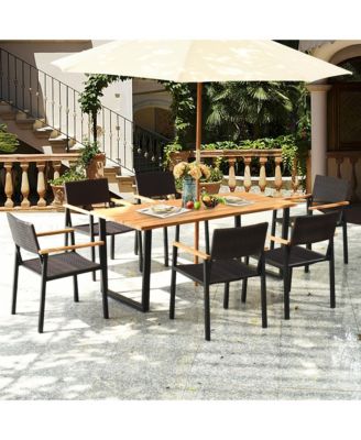 Patented 7PCS Patio Garden Dining Set Outdoor Dining Furniture Set w/ Umbrella Hole