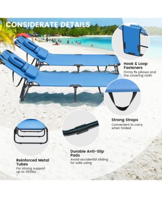 Beach Chaise Lounge Chair with Face Hole Pillows & 5-Position Adjustable Backrest
