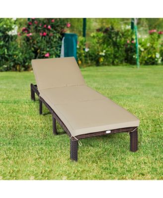 Outdoor Rattan Lounge Chair Chaise Recliner Adjustable Cushioned Patio