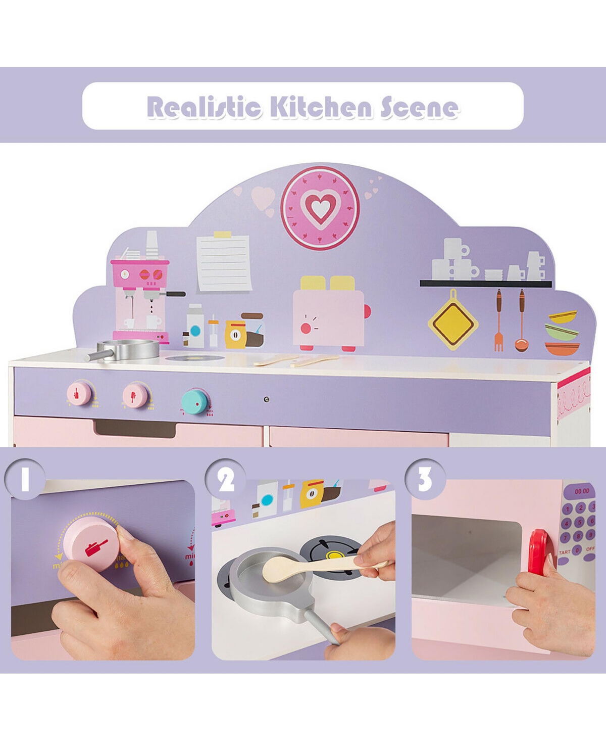 Costway 2 in 1 Kids Play Kitchen & Cafe Restaurant Wooden Pretend Cooking Playset Toy