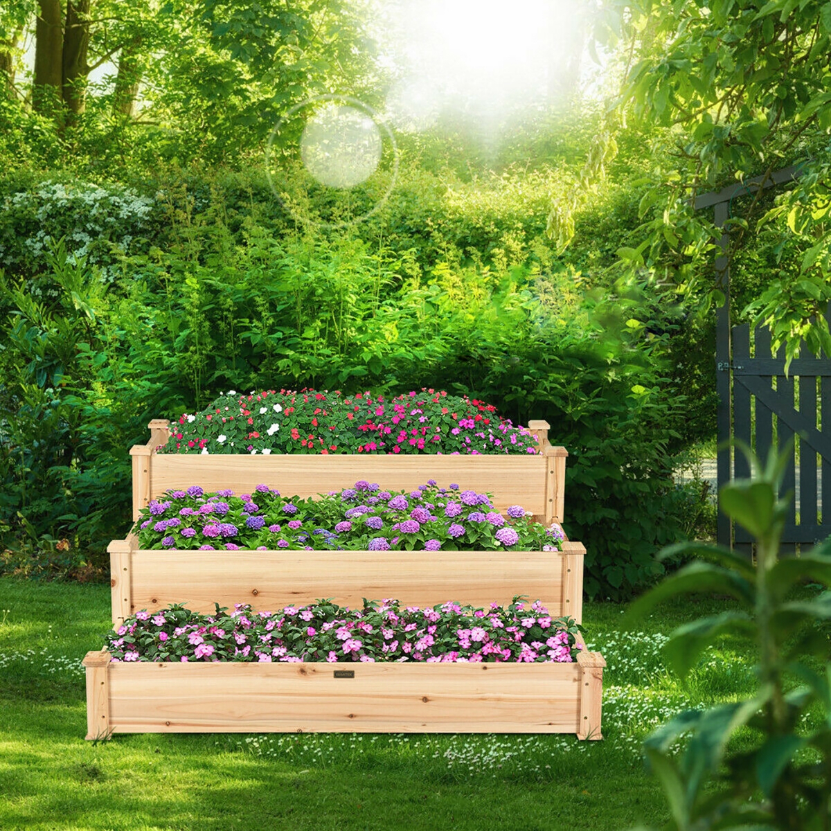Costway 3 Tier Wooden Raised Garden Bed Planter Kit