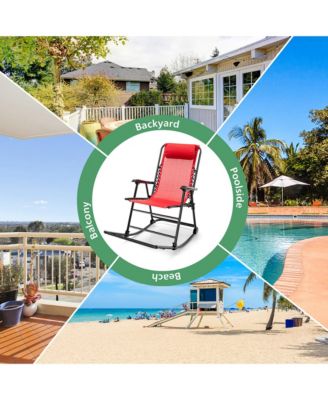 Folding Zero Gravity Rocking Chair Rocker Porch Outdoor Patio Headrest