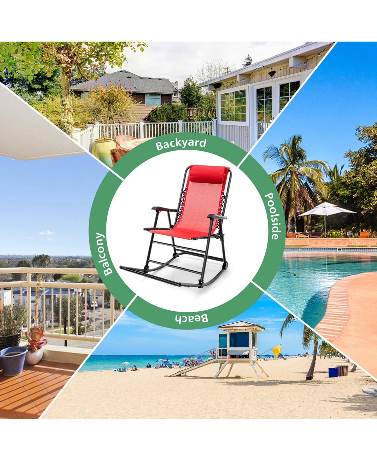 Folding Zero Gravity Rocking Chair Rocker Porch Outdoor Patio Headrest