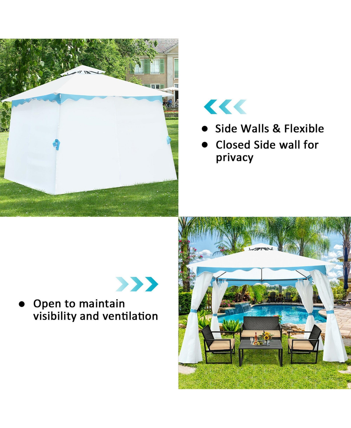 Costway 2 Tier Patio Gazebo Canopy Tent Steel Frame Shelter Awning W/Side Walls