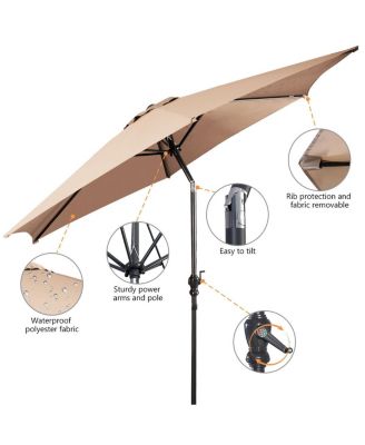 9FT Patio Umbrella Patio Market Steel Tilt W/ Crank Outdoor Yard Garden