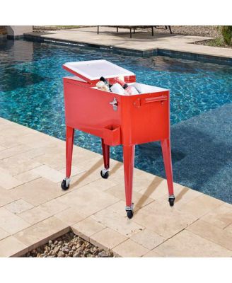 Outdoor Patio 80 Quart Cooler Cart Ice Beer Beverage Chest