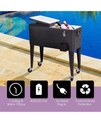 Outdoor Rattan 80QT Party Portable Rolling Cooler Cart Ice Beer