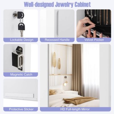 Wall Mount Mirrored Jewelry Cabinet Organizer LED Lights