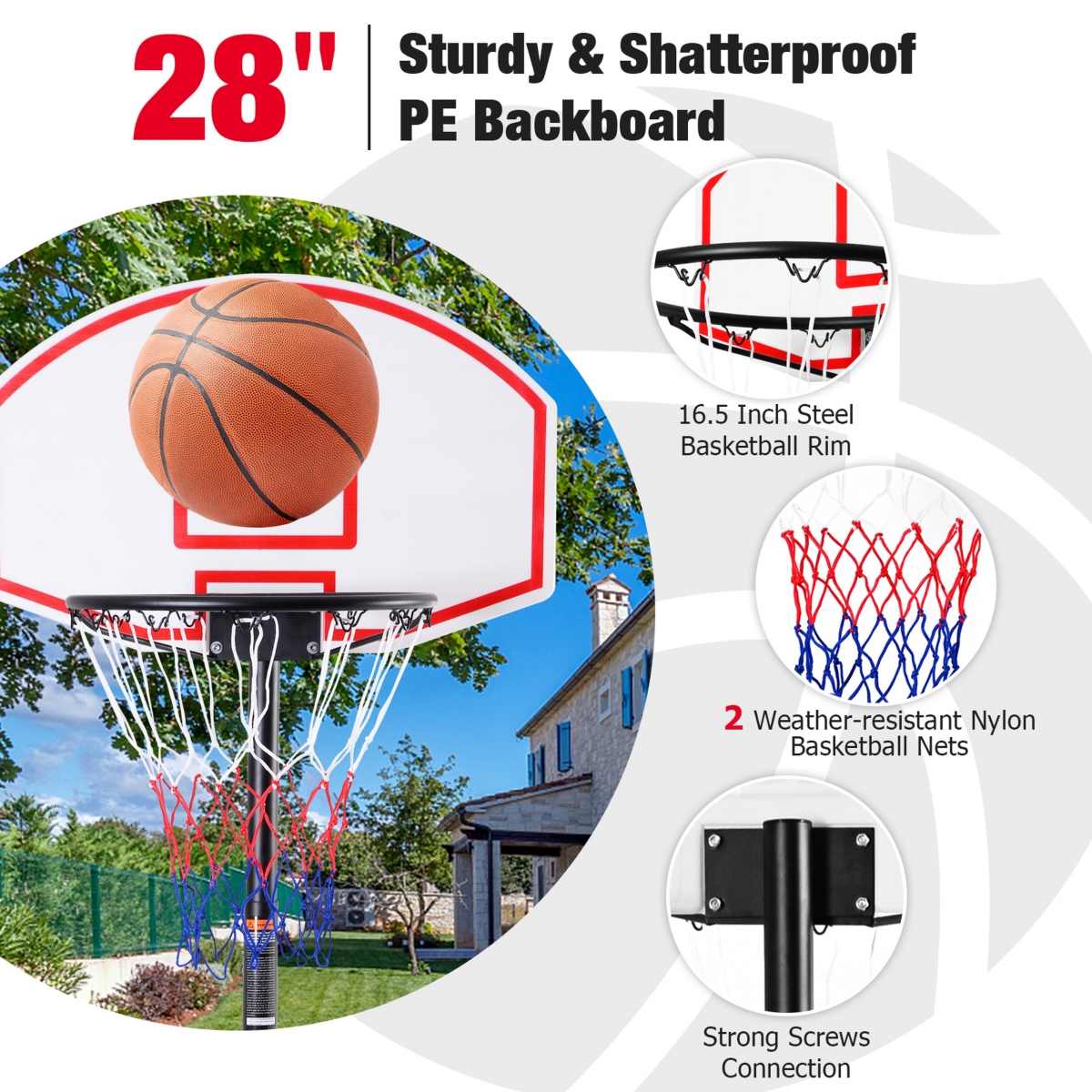 Costway Adjustable Basketball Hoop System Stand Kid Indoor Outdoor Net Goal