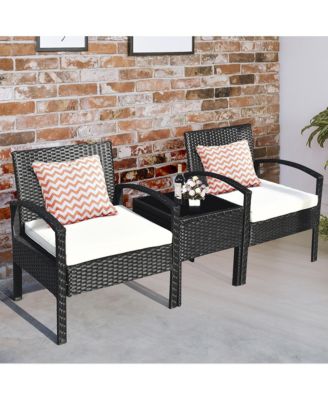 3PCS Patio Rattan Furniture Set Table & Chairs Set with Cushions