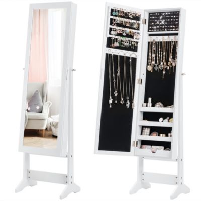 Mirrored Jewelry Cabinet Organizer Storage Box White