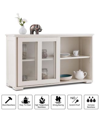Storage Cabinet Sideboard Buffet Cupboard Glass Sliding Door