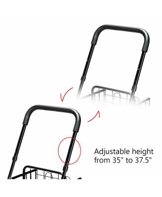 Folding Shopping Cart Jumbo Basket Rolling Utility Trolley Adjustable Handle