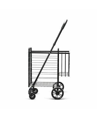 Folding Shopping Cart Jumbo Basket Rolling Utility Trolley Adjustable Handle