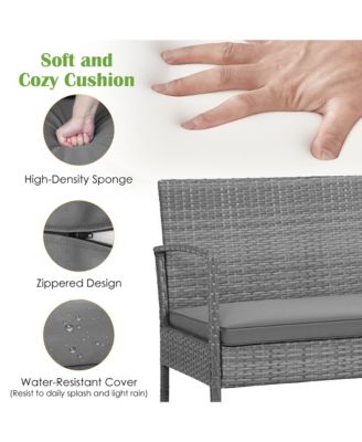 4PCS Patio Rattan Furniture Set Cushioned Chair Wooden Tabletop