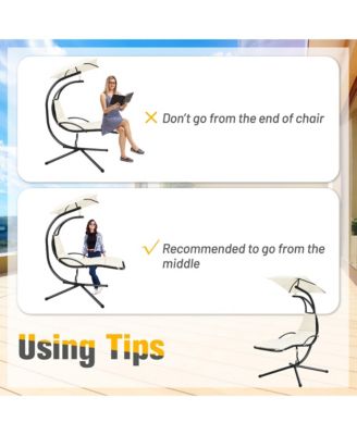 Patio Hanging Hammock Chaise Lounge Chair with Canopy Cushion