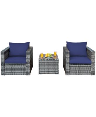 3 PC Patio Rattan Furniture Bistro Set Cushioned Sofa Chair Table