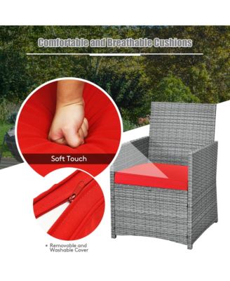 3PCS Patio Rattan Furniture Set Cushioned Sofa Armrest Garden