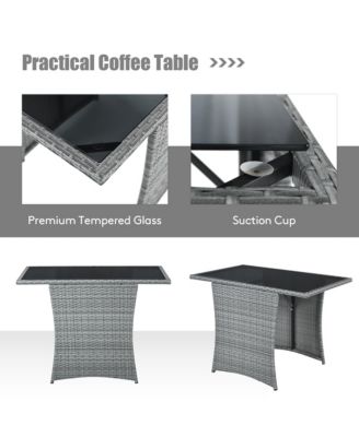 3PCS Patio Rattan Furniture Set Cushioned Sofa Armrest Garden