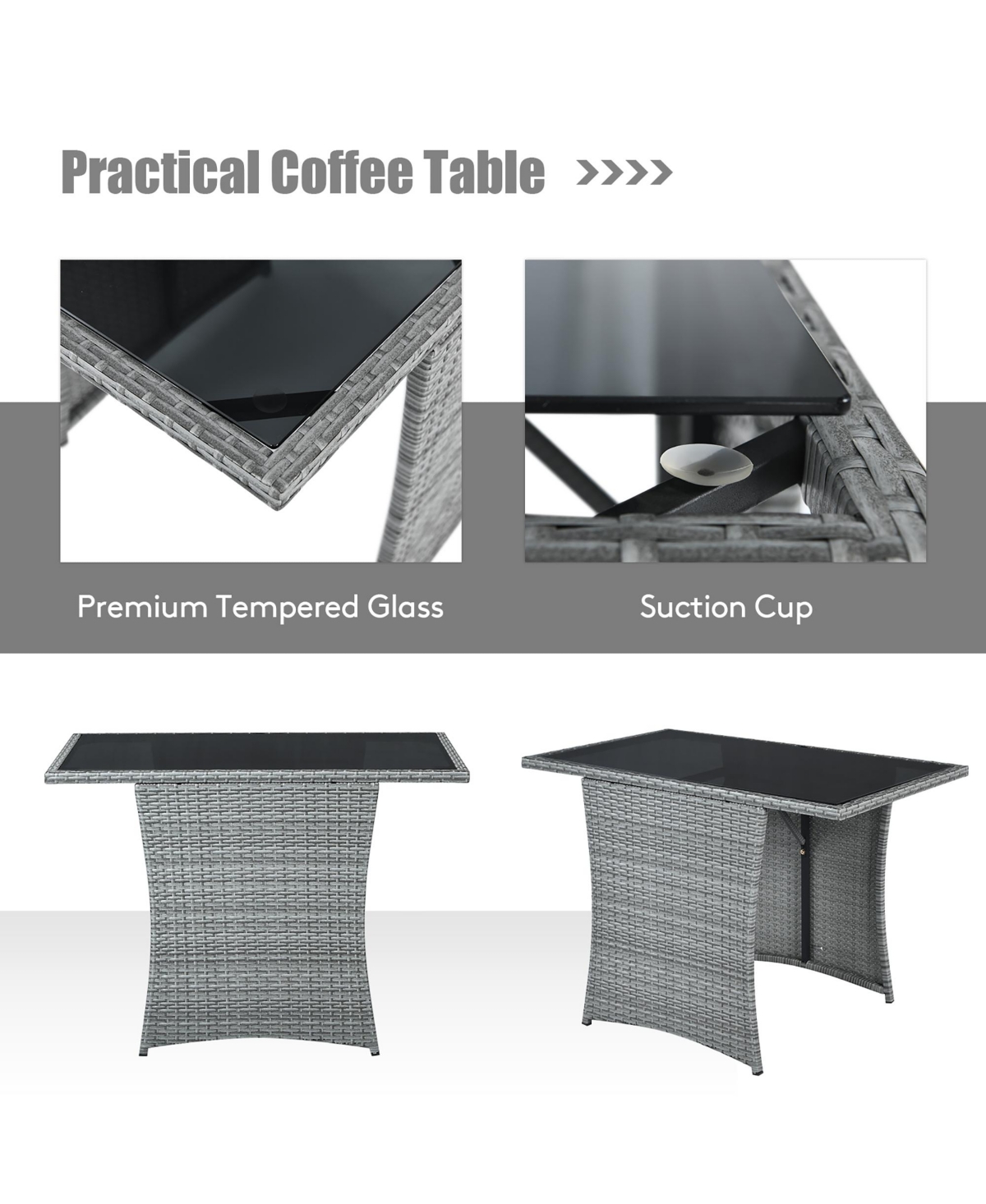 Costway 3PCS Patio Rattan Furniture Set Cushioned Sofa Armrest Garden