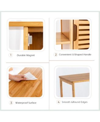 Bathroom Cabinet Bamboo Storage Floor Cabinet w/ Single Door & 3 Open Shelves