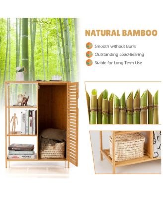 Bathroom Cabinet Bamboo Storage Floor Cabinet w/ Single Door & 3 Open Shelves