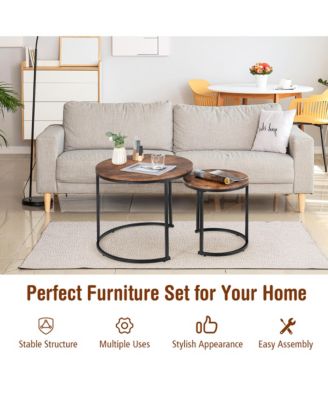 Nesting Coffee Table Set of 2 for Balcony Living Room Modern Round Side Tables