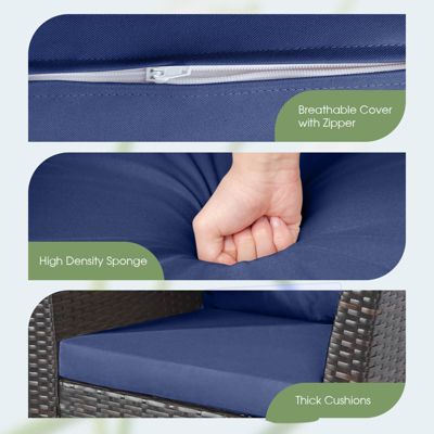 3PCS Patio Rattan Bistro Furniture Set Wood Table Top Cushion Sofa