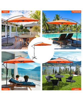 10 FT Patio Offset Umbrella w/8 Ribs Cross Base Tilt