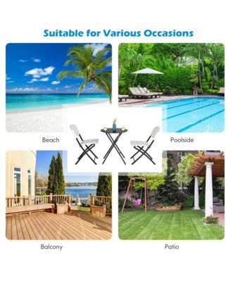 3PCS Patio Rattan Bistro Set Folding Table Chairs Garden Deck