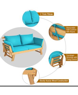 Patio Convertible Sofa Daybed Solid Wood Adjustable Thick Cushion