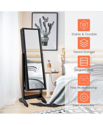 Jewelry Cabinet Stand Mirror Armoire Lockable Organizer Large Storage Box