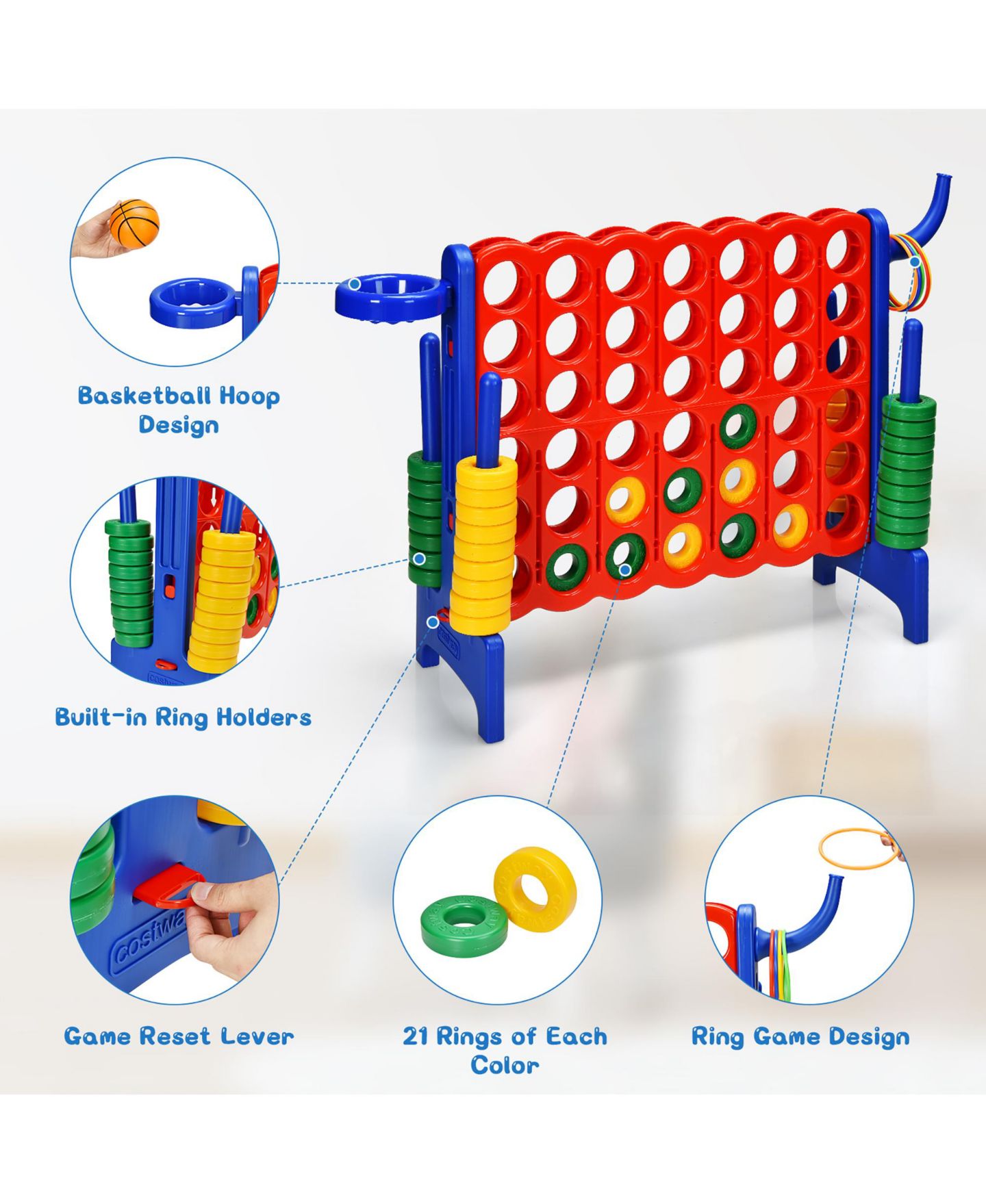Детская настольная игра Costway 4-in-a-Row Giant Board Game, Ages 3+, цвет: Синий — фото 5