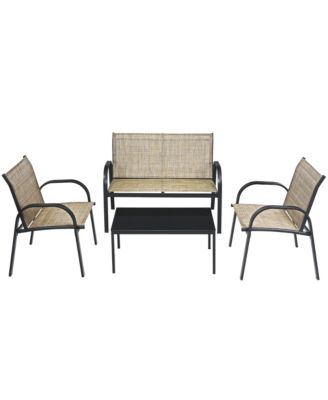 4 PCS Patio Furniture Set Sofa Coffee Table Steel Frame Garden