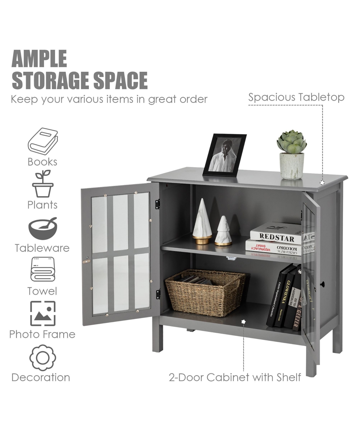 Costway Storage Buffet Cabinet Glass Door Sideboard Console Table Server