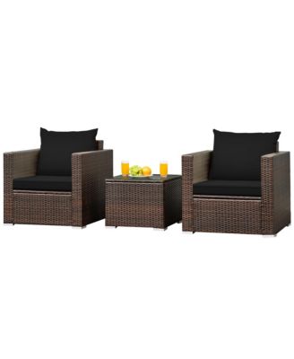 3PCS Patio Rattan Furniture Set Conversation Sofa Cushioned