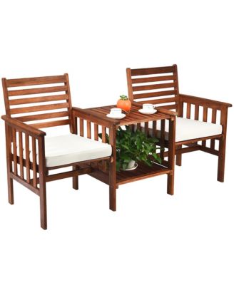 Patio Loveseat Conversation Set Acacia Wood Chair Coffee Table