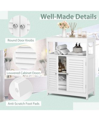 Bathroom Floor Cabinet Free Standing Storage Organizer w/ Double Shutter Doors