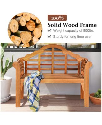 49'' Outdoor Folding Bench Eucalyptus Wood Backrest Armrest