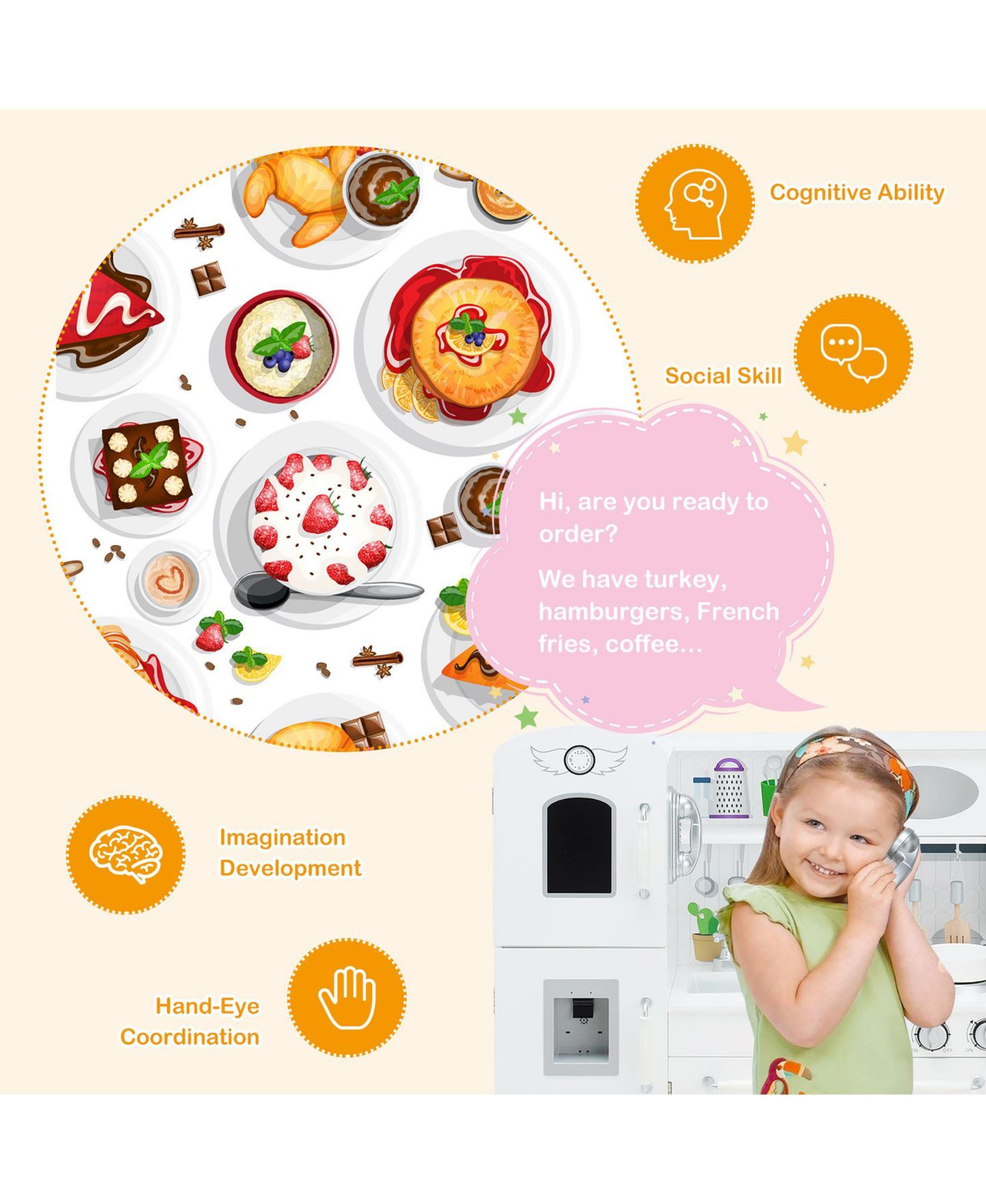 Детские игрушки Costway Play Kitchen with Water Dispenser, 6-Piece Set, Ages 3+ — фото 7