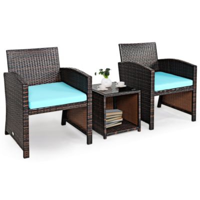 3PCS Patio Rattan Wicker Furniture Cushion Sofa Coffee Table