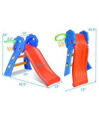 2 Step Indoors Kids Plastic Folding Slide with Basketball Hoop