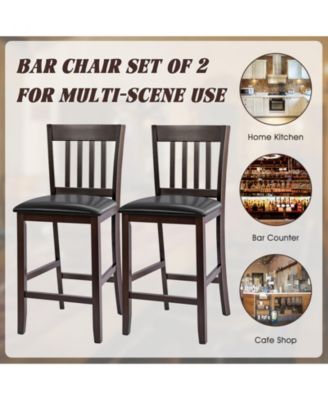 25 Inches Set of 2 Bar Stools with Rubber Wood Legs