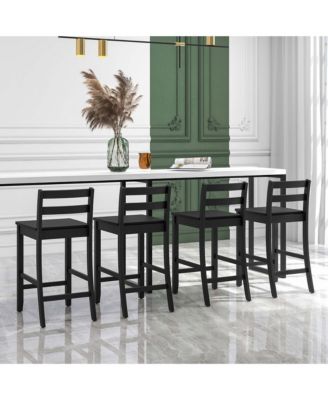 24-Inch Wooden Bar Stools Set of 4 with Ergonomic Backrest Counter Height Stools