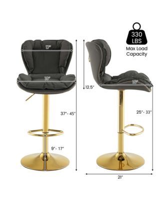 Adjustable Bar Stool Set of 2 Leathaire Bar Chairs with Padded Seat & Footrest